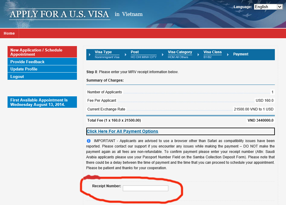 Visa Application Fee Receipt Number Tourist Visas VisaJourney