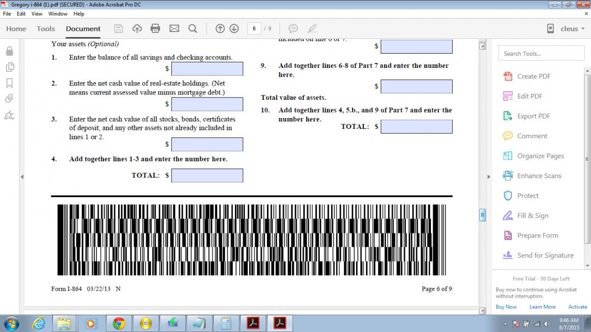 AOS form with barcode on acrobat Reader and without it from USCIS.gov ...