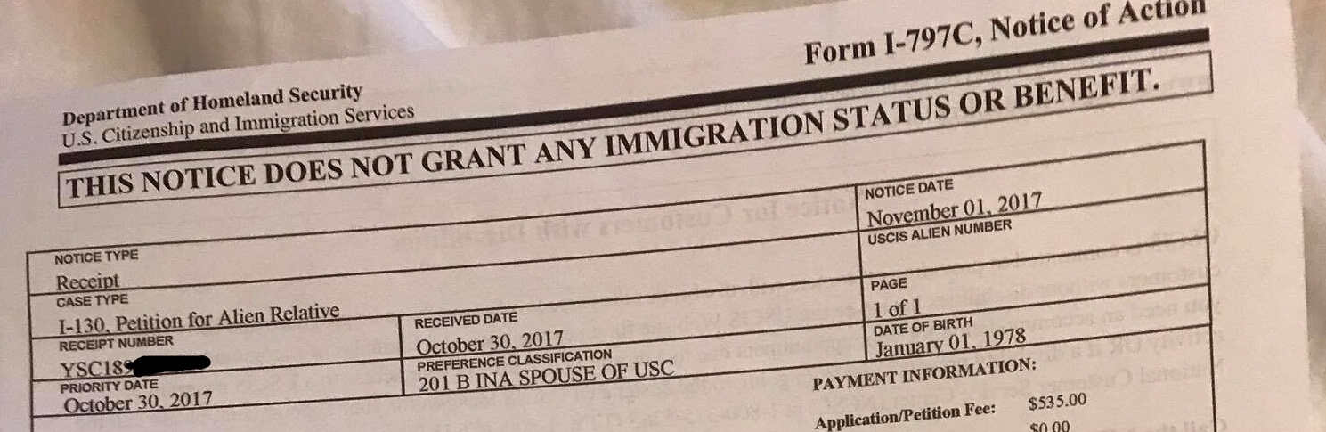 Receipt Number By Text And A Letter From USCIS IR 1 CR 1 Spouse 