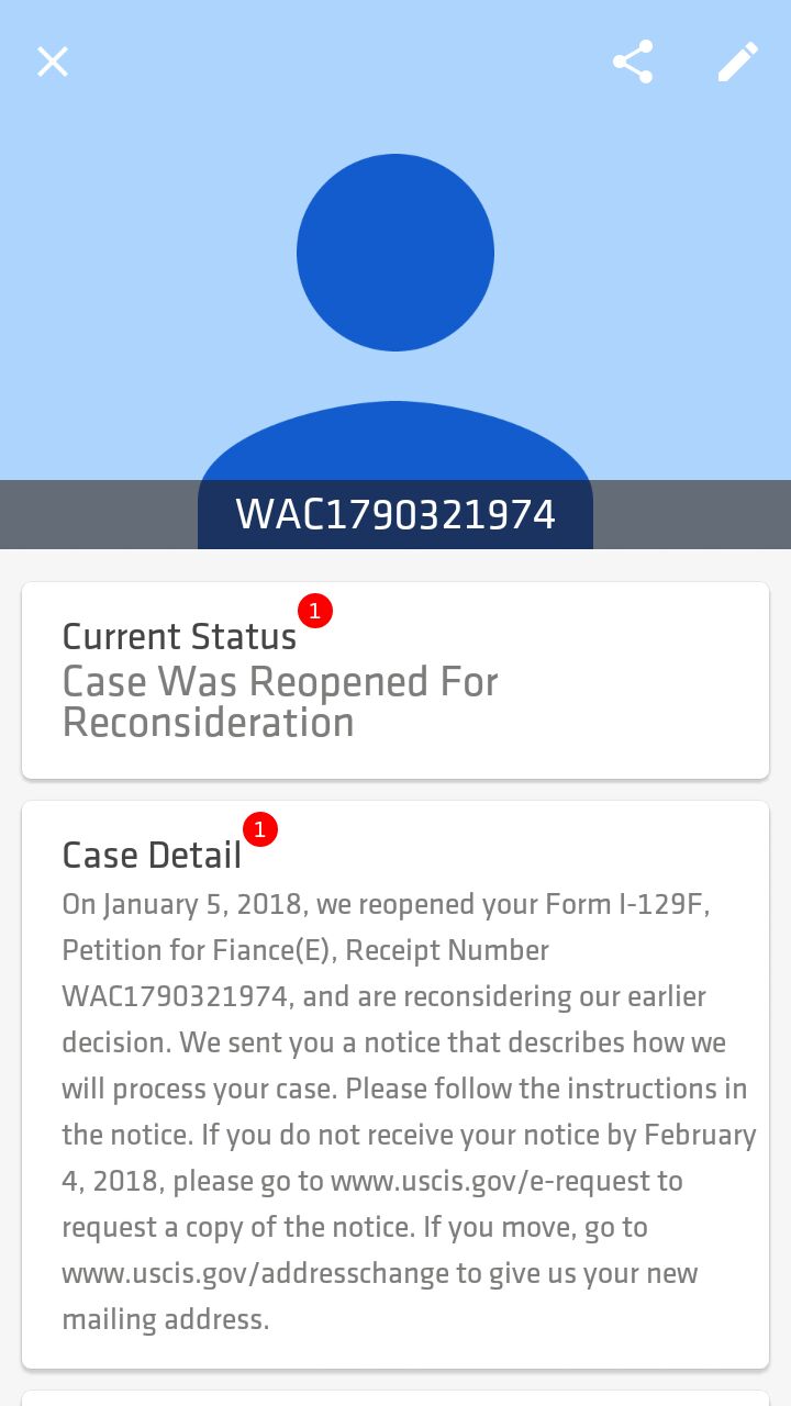 After NOA2 now case reopened for reconsideration K 1 Fiance e