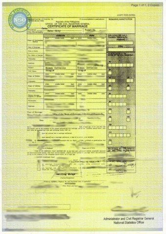 Philippines NSO Marriage Certificate