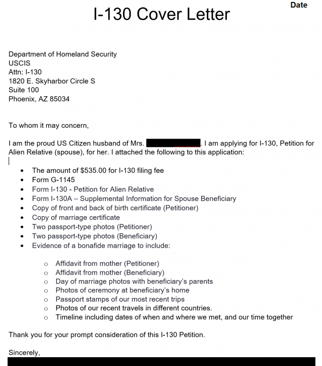 I-130 Cover Letter - Everything To Send + Marriage Evidence - IR-1 / CR ...