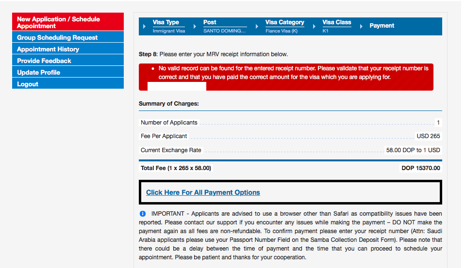 MRV Receipt NOT Valid K 1 Fiance e Visa Process Procedures 