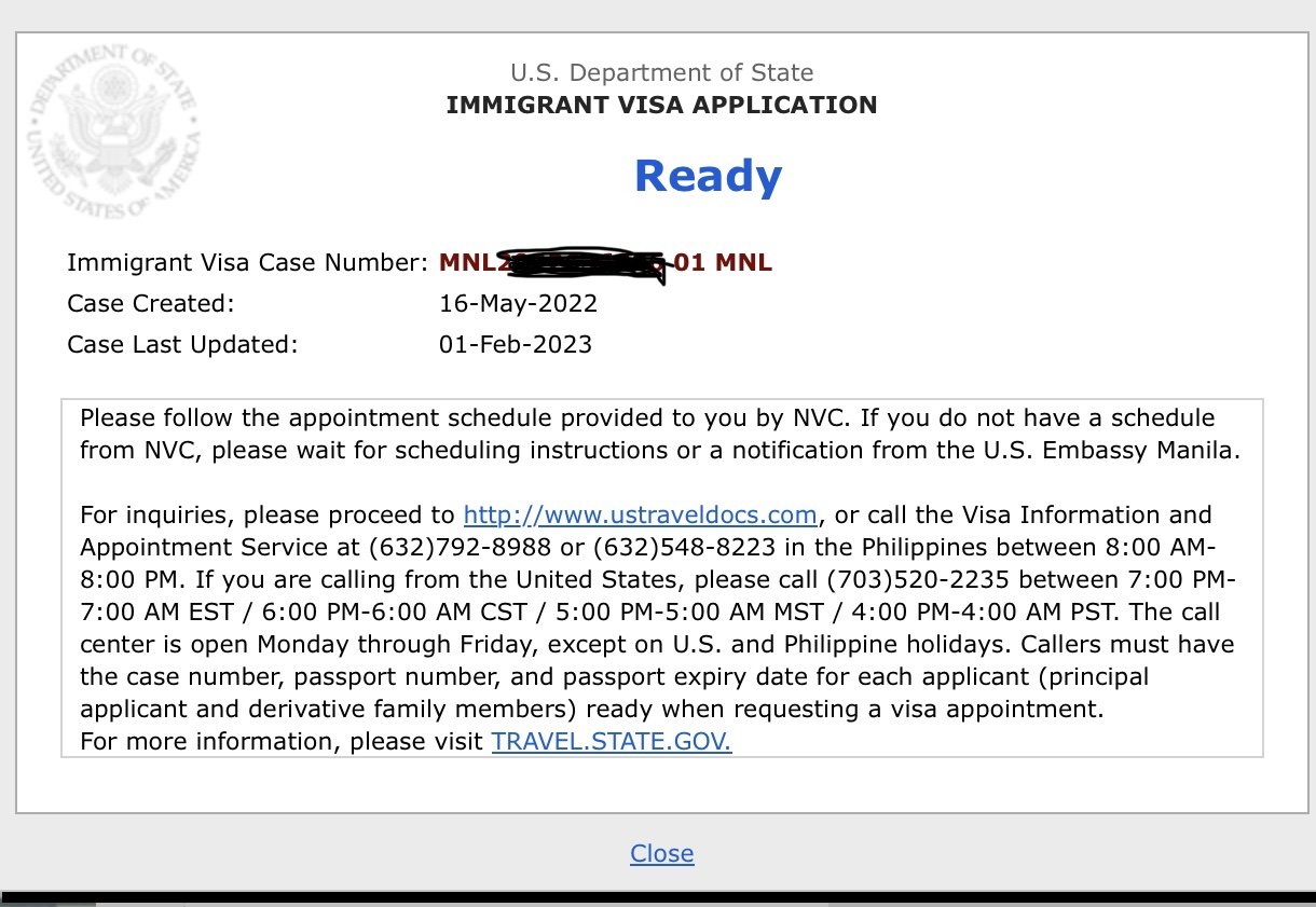 Time to Embassy Interview in Manila after NVC forwarded my Case to